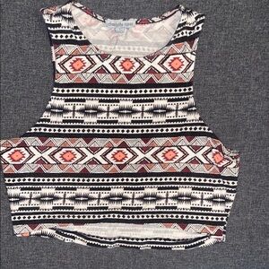 Charlotte Russe Geometric Black, White, and Pink Crop Top